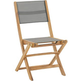 Lot de 2 chaises de jardin pliantes en bois d'acacia FSC - EDEN - Assise textilene - Gris - 58 x 58 x H90 cm