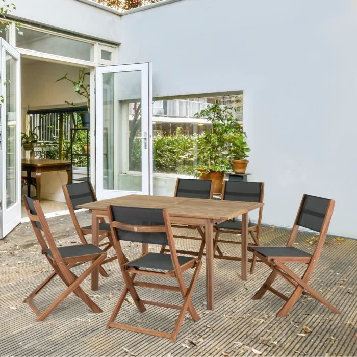 Lot de 2 chaises de jardin en bois d'acacia FSC et assise textilene - 50 x 57 x 90 cm - Gris