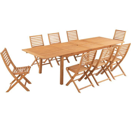 Ensemble repas de jardin - HAVANA - Bois Eucalyptus FSC - Table extensible 180/230/280 x 100 cm + 8 chaises - 8 a 12 personnes