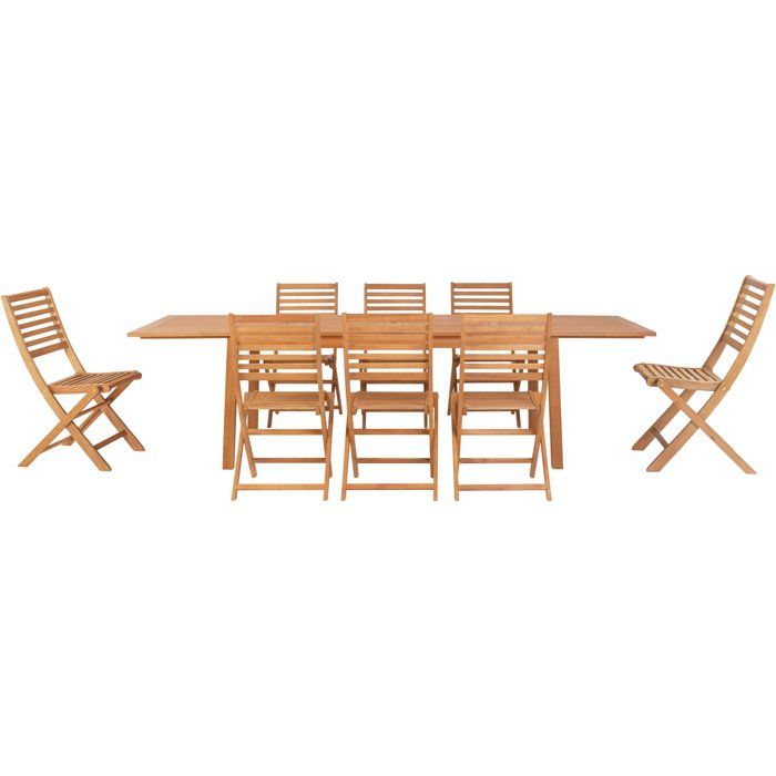 Ensemble repas de jardin - HAVANA - Bois Eucalyptus FSC - Table extensible 180/230/280 x 100 cm + 8 chaises - 8 a 12 personnes