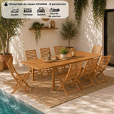 Ensemble repas de jardin - HAVANA - Bois Eucalyptus FSC - Table extensible 180/230/280 x 100 cm + 8 chaises - 8 a 12 personnes