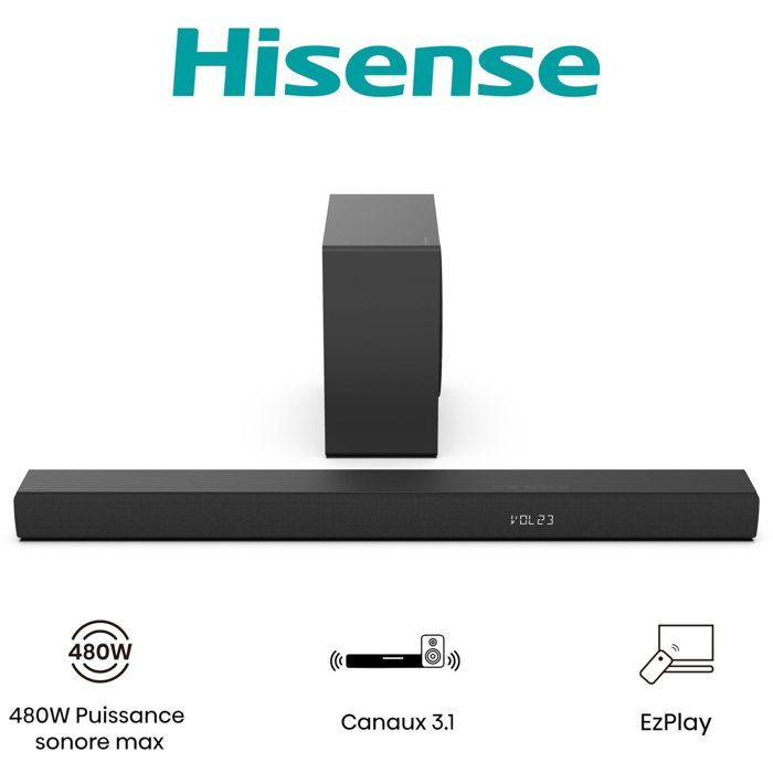 Barre de son - HISENSE - Caisson de basses sans fil - Bluetooth - 3.1 CH - Max 480 W