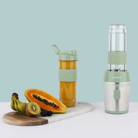 Mini blender - H.KoeNIG - SMOO18 - 300 W - 570 mL - Vert pastel - 2 gourdes incluses - Sans BPA