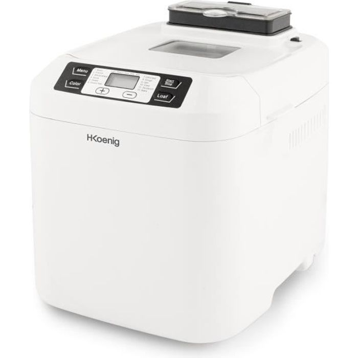 Machine a pain HKoeNIG - BAKE340 - 12 programmes - 3 niveaux de cuisson - Jusqu'a 800g de pain - 550W - Blanc