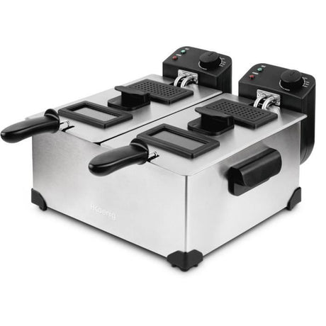 Friteuse HKoeNIG - DFX600 - Double Cuve 2x3L - Thermostats indépendants - Paniers amovibles  - Acier inoxydable - 3600W