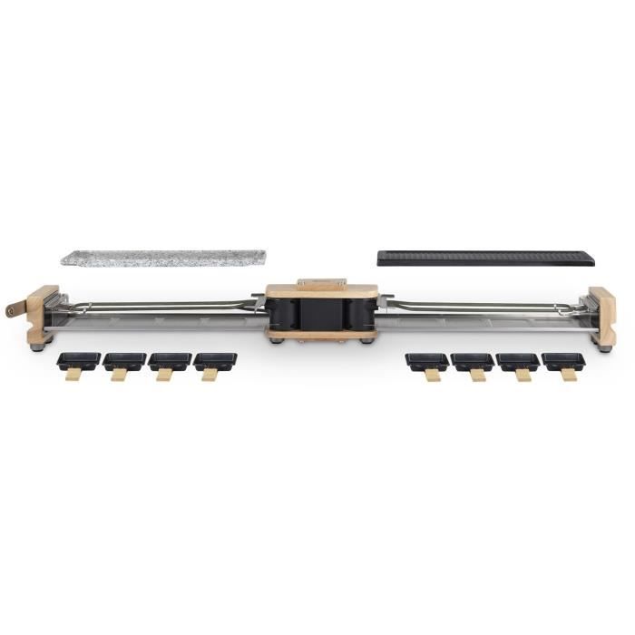 Appareil a raclette HKoeNIG - WOD360 - Jusqu'a 8 personnes - Pierre a cuire base rotative - Design bois - 1400W