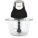 Mini hachoir électrique - H.Koenig - LEO8 - 320 W - Bol en verre 1 L - Lames en acier inoxydable - Noir mat et chrome