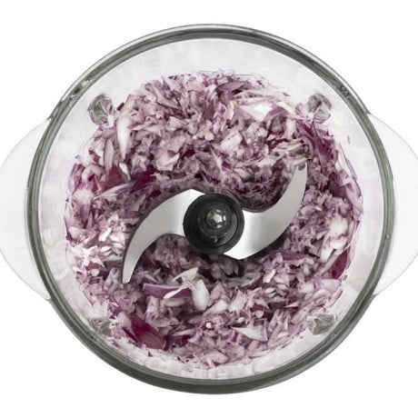 Mini hachoir électrique - H.Koenig - LEO8 - 320 W - Bol en verre 1 L - Lames en acier inoxydable - Noir mat et chrome