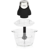 Mini hachoir électrique - H.Koenig - LEO8 - 320 W - Bol en verre 1 L - Lames en acier inoxydable - Noir mat et chrome