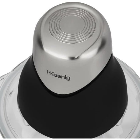 Mini hachoir électrique - H.Koenig - LEO8 - 320 W - Bol en verre 1 L - Lames en acier inoxydable - Noir mat et chrome