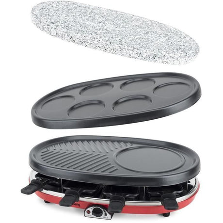 Appareil a raclette 4 en 1 HKoeNIG - RP418 - Juqu'a 8 personnes - 3 plaques interchangeables - Température réglable - 1500W