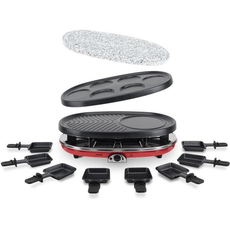 Appareil a raclette 4 en 1 HKoeNIG - RP418 - Juqu'a 8 personnes - 3 plaques interchangeables - Température réglable - 1500W