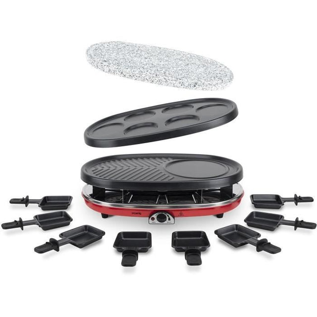 Appareil a raclette 4 en 1 HKoeNIG - RP418 - Juqu'a 8 personnes - 3 plaques interchangeables - Température réglable - 1500W