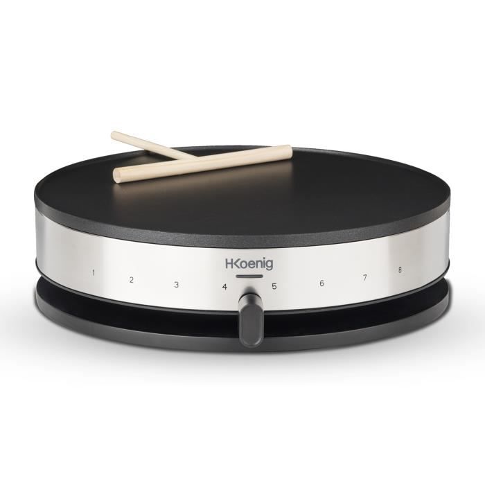 Crepiere HKoeNIG - KREP29 - Surface de cuisson 33cm - Revetement anti-adhésif - Température jusqu'a 230°C - 1300W - Bandeau Inox