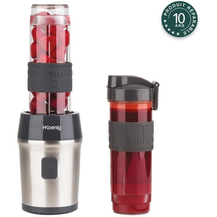 Mini blender - H.KoeNIG - SMOO9 - 300 W - 570 ml - Noir - 2 gourdes incluses - Sans BPA