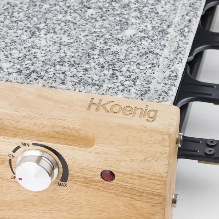 Appareil a raclette HKoeNIG - WOD8 - Jusqu'a 8 personnes - Pierre a cuire - Design Bois - 1200W