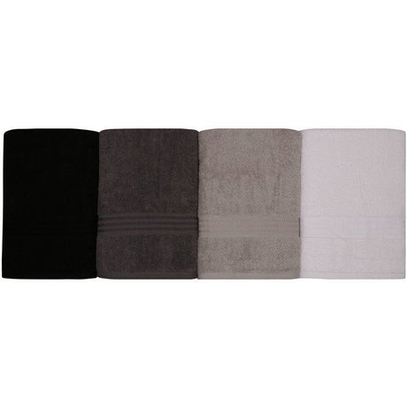 Ensemble de 4 serviettes de bain - 70 x 140 cm - Blanc, Gris, Gris foncé, Noir