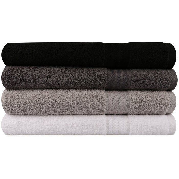 Ensemble de 4 serviettes de bain - 70 x 140 cm - Blanc, Gris, Gris foncé, Noir