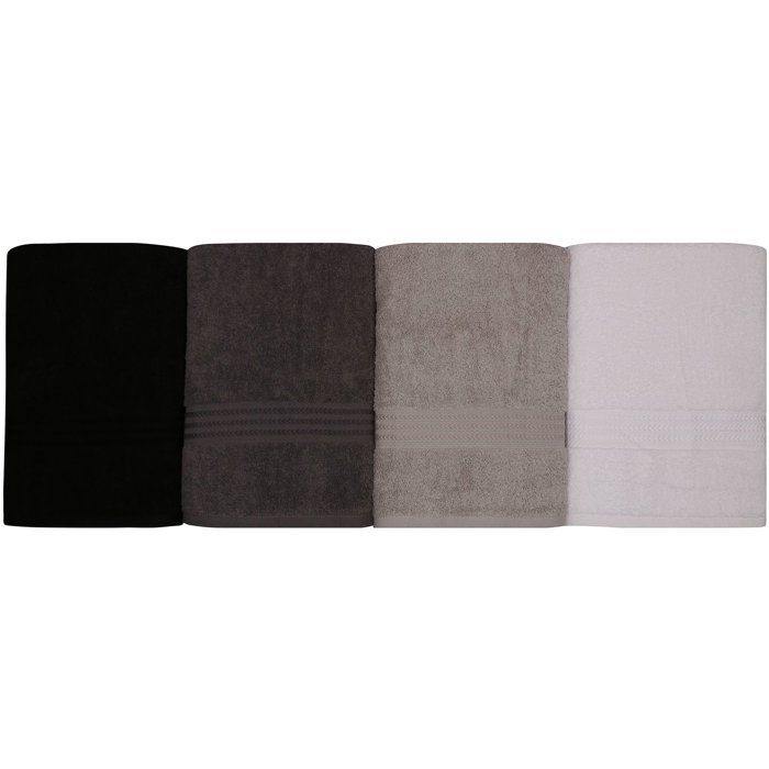 Ensemble de 4 serviettes de bain - 70 x 140 cm - Blanc, Gris, Gris foncé, Noir
