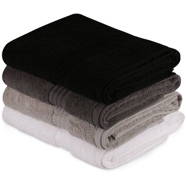 Ensemble de 4 serviettes de bain - 70 x 140 cm - Blanc, Gris, Gris foncé, Noir