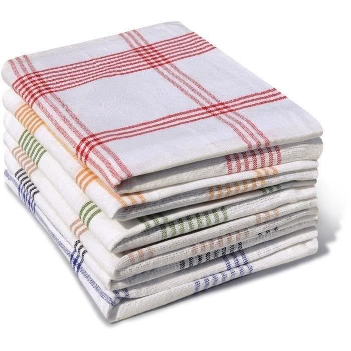 Lot de 6 torchons de cuisine - HOME LINGE PASSION - 100% Coton - 50 x 70 cm - Multicolore ŕ carreaux