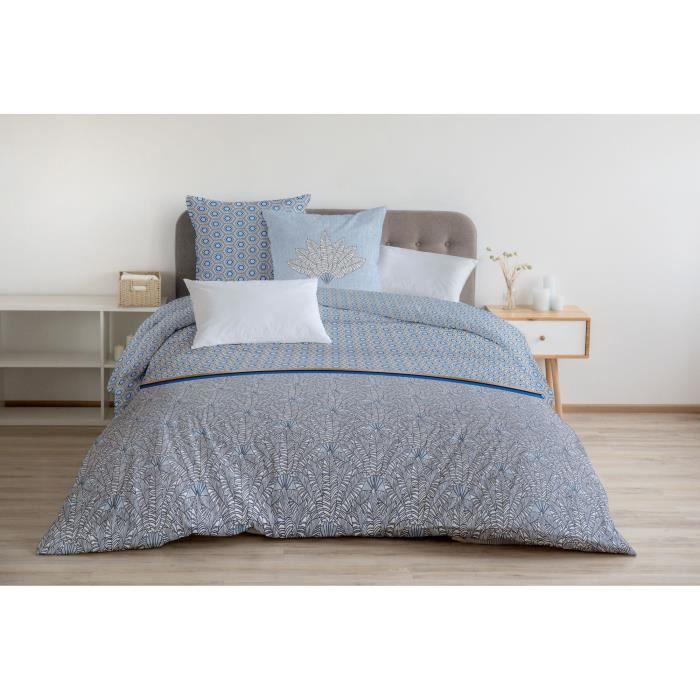 Parure de couette 220x240 cm HOME LINGE PASSION LOUXOR : Housse de couette + 2 taies d'oreiller - 100% Coton 57 Fils - Bleu