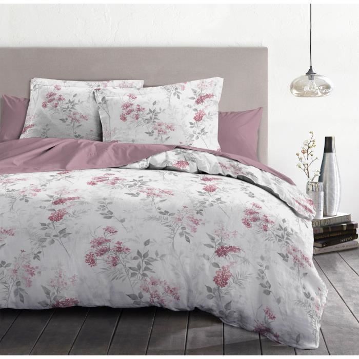 Parure de couette 240x260 cm HOME LINGE PASSION POMPADOUR : Housse de couette + 2 taies d'oreiller - 100% Coton 57 Fils -