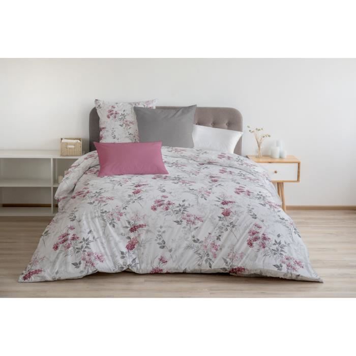 Parure de couette 220x240 cm HOME LINGE PASSION POMPADOUR : Housse de couette + 2 taies d'oreiller - 100% Coton 57 Fils -