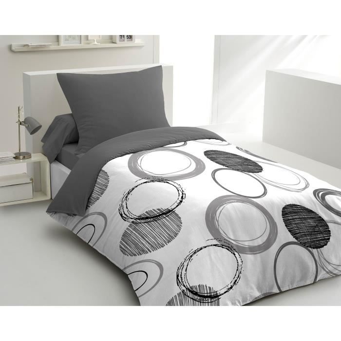 Parure de couette microfibre Audace - 1 housse de couette 140x200 cm + 1 taie d'oreiller 63x63 cm - Gris clair - HOME LINGE PASSION