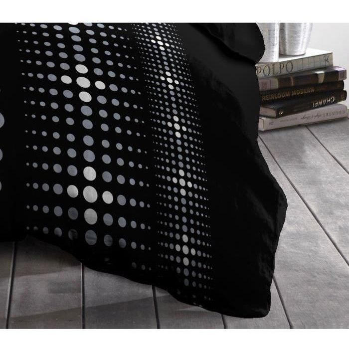 Parure de couette microfibre Steevy - 1 housse de couette 240x260 cm + 2 taies 63x63 cm - Noir - HOME LINGE PASSION