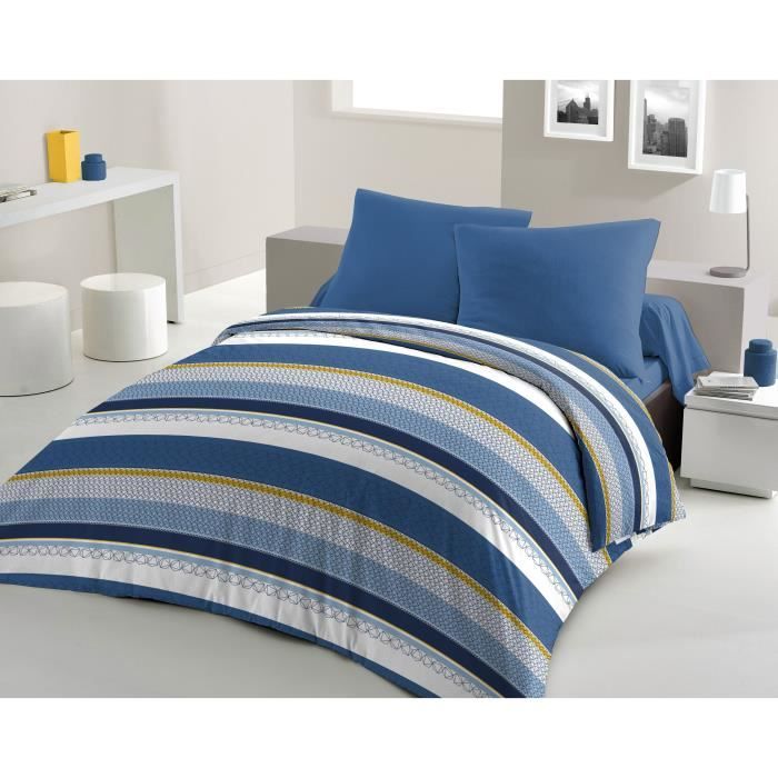 HOME PASSION STANIS Microfiber Duvet Cover Set - 1 Duvet Cover 220 x 240 cm + 2 Pillowcases 63 x 63 cm - Blue