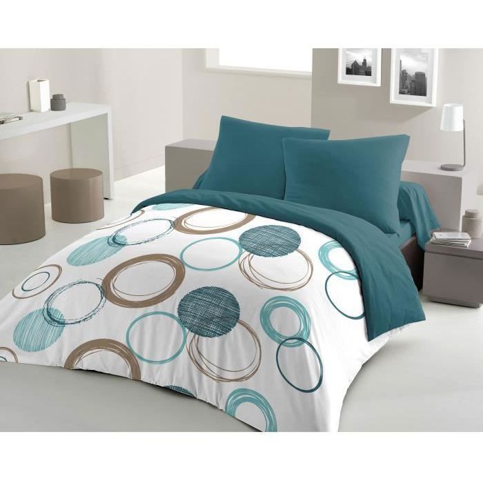 Parure de couette HOME LINGE PASSION Audace - couette 220 x 240 cm + 2 taies d'oreiller 63x63 cm - Bleu canard