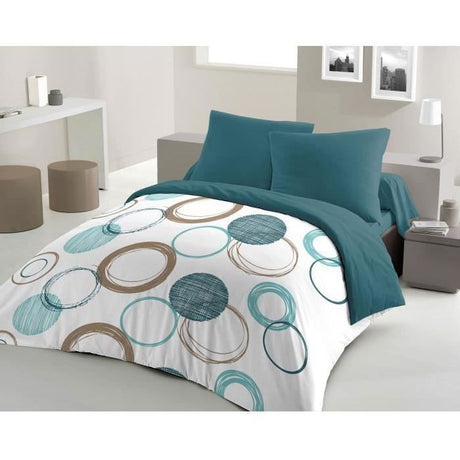 Parure de couette HOME LINGE PASSION Audace - couette 240 x 260 cm + 2 taies d'oreiller 63x63 cm - Bleu canard