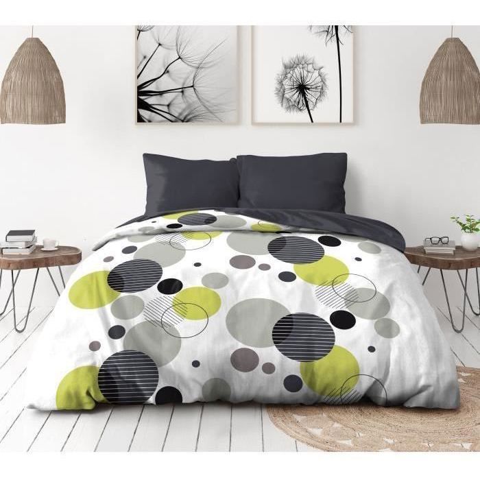 Parure de lit microfibre - HOME LINGE PASSION - BULLES DE REVE - Housse 220 x 240 cm + 2 taies d'oreiller 63 x 63 cm - Gris
