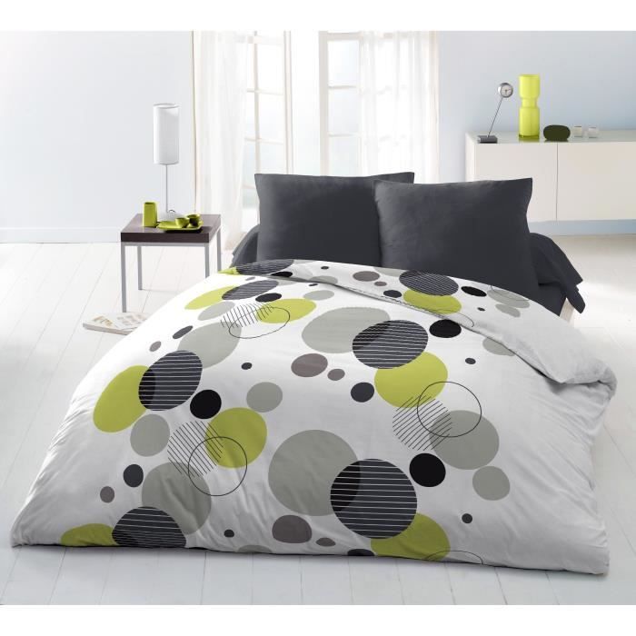 Parure de lit microfibre - HOME LINGE PASSION - BULLES DE REVE - Housse 240 x 260 cm + 2 taies d'oreiller 63 x 63 cm - Gris
