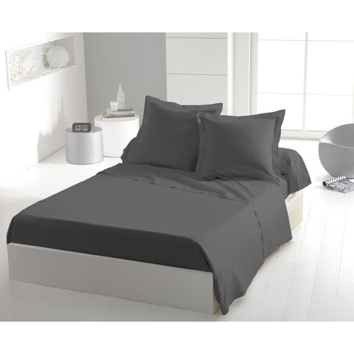 Drap plat - HOME LINGE PASSION - Microfibre 82 g - 180 x 290 cm - 1 personne - Anthracite