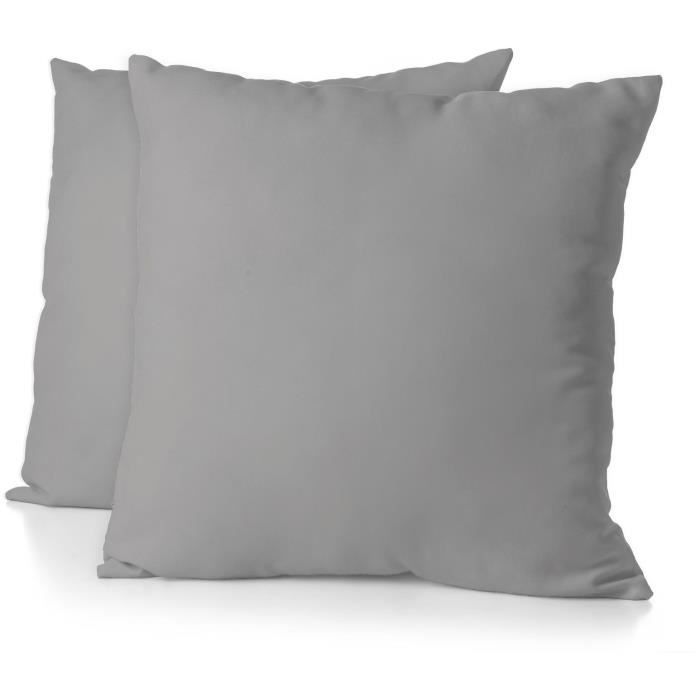 Lot de 2 taies d'oreiller - HOME LINGE PASSION - Microfibre 82 g - 63 x 63 cm - Gris Clair