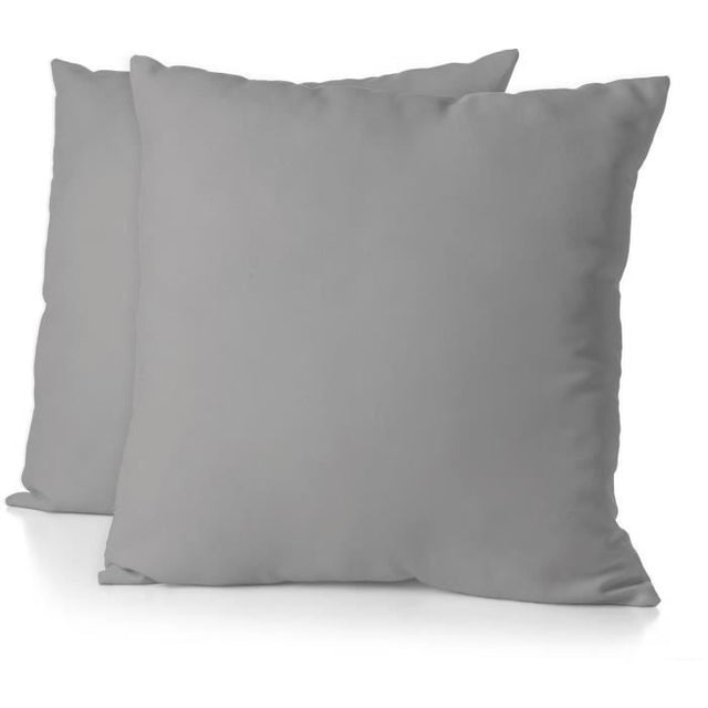 Lot de 2 taies d'oreiller - HOME LINGE PASSION - Microfibre 82 g - 63 x 63 cm - Gris Clair