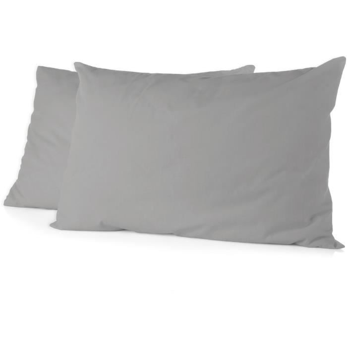 Lot de 2 taies d'oreiller - HOME LINGE PASSION - Microfibre 82 g - 50 x 70 cm - Gris Clair