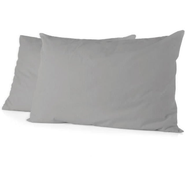 Lot de 2 taies d'oreiller - HOME LINGE PASSION - Microfibre 82 g - 50 x 70 cm - Gris Clair