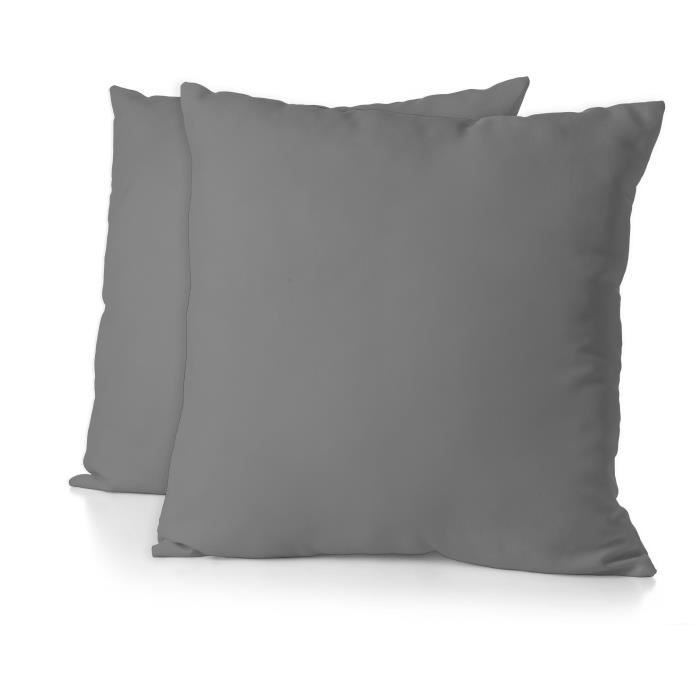 Lot de 2 taies d'oreiller - HOME LINGE PASSION - Microfibre 82 g - 63 x 63 cm - Gris anthracite