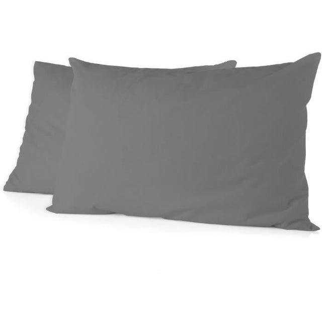 Lot de 2 taies d'oreiller - HOME LINGE PASSION - Microfibre 82 g - 50 x 70 cm - Gris anthracite