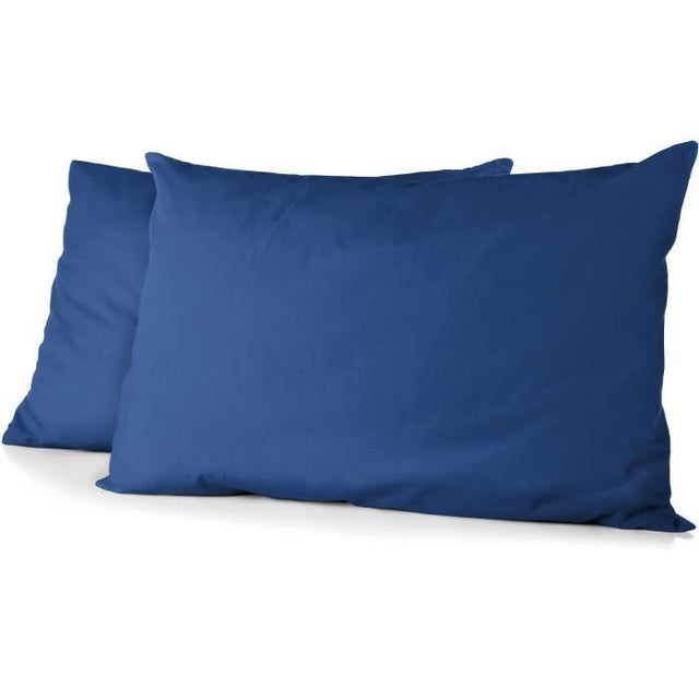 Lot de 2 taies d'oreiller - HOME LINGE PASSION - Microfibre 82 g - 50 x 70 cm - Bleu