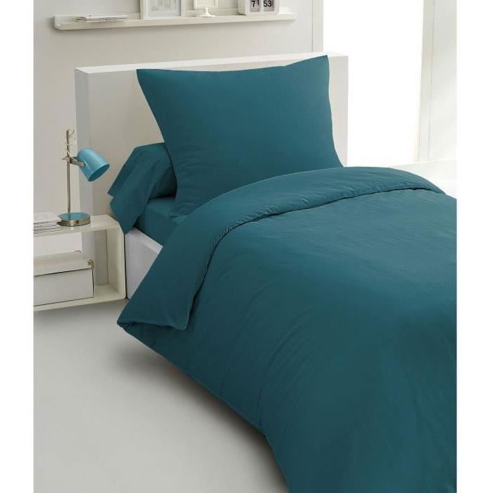 Parure de couette 2 pieces - HOME LINGE PASSION - HP72065 - Microfibre 82 g - 140 x 200 cm - Bleu canard