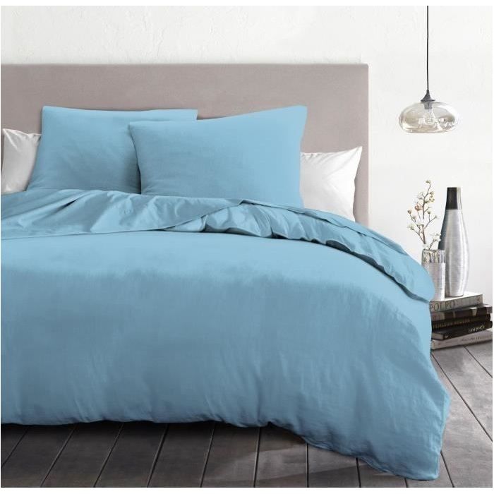 Parure de couette 3 pieces - HOME LINGE PASSION - HP72066 - Microfibre 82 g - 240 x 260 cm - Bleu ciel