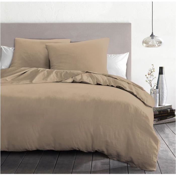 Parure de couette 3 pieces - HOME LINGE PASSION - HP72070 - Microfibre 82 g - 220 x 240 cm - Beige