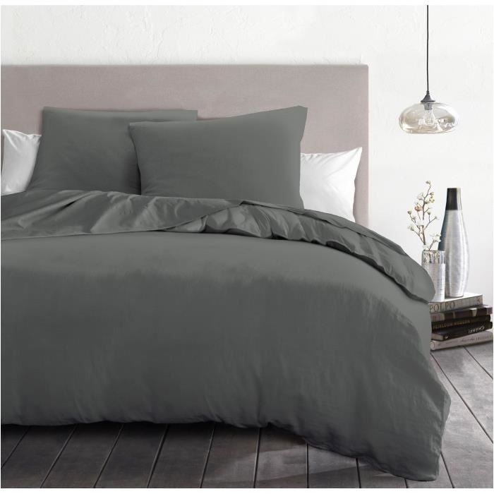 Parure de couette 3 pieces - HOME LINGE PASSION - HP72075 - Microfibre 82 g - 240 x 260 cm - Gris anthracite
