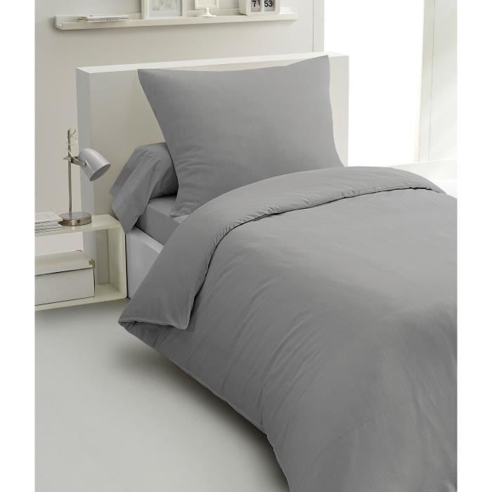 Parure de couette 2 pieces - HOME LINGE PASSION - HP72080 - Microfibre 82 g - 140 x 200 cm - Gris clair
