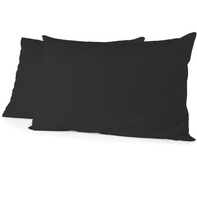 Lot de 2 taies d'oreiller - HOME LINGE PASSION - Microfibre 82 g - 50 x 70 cm - Noir