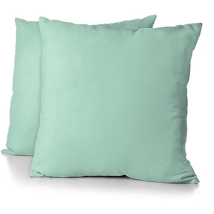 Lot de 2 taies d'oreiller - HOME LINGE PASSION - HP72084 - Microfibre 82 g - 63 x 63 cm - Vert d'eau